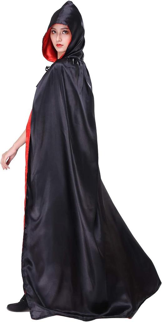 JUTOSU Halloween Cape, Dracula Style, for Kids and Adults, Makeup Costume Prop, Devil, Vampire, Wizard, Red and Black Reversible, Unisex Cape Robe,