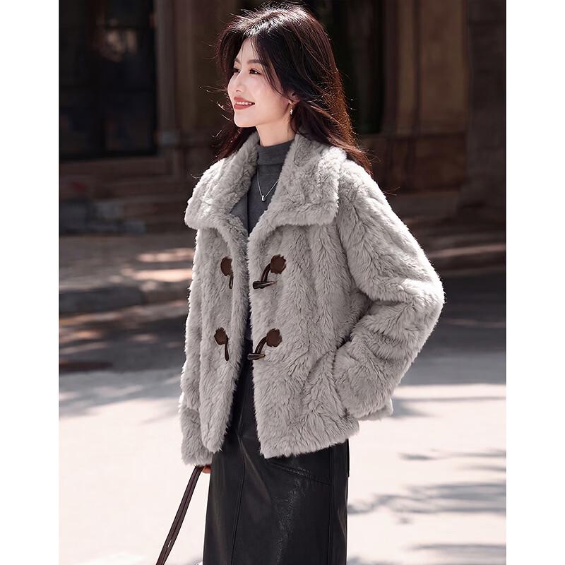 Si Shui Nian Hua Winter Faux Fur Toggle Button Short Jacket