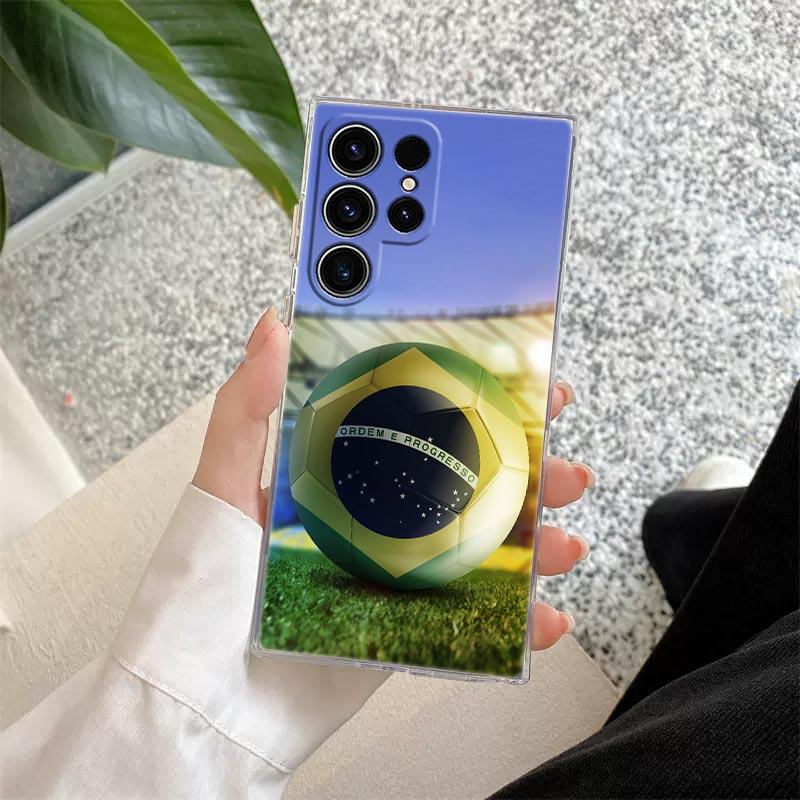 Brazil Football Brazilian Flag Phone Case S25Ultra For Samsung Galaxy S25 S24 S23 S21 Ultra S20 FE S22 Plus A35 A55 Clear Cover