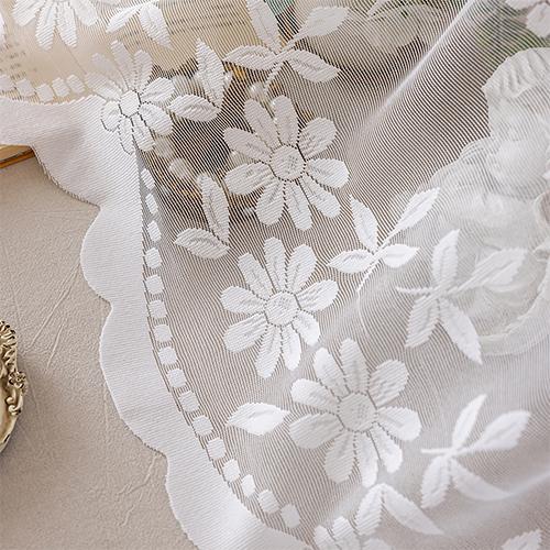 1PC Nuan Series White Floral Lace Window Valance Vintage Embroidered Sheer Curtain for Living Room Bedroom Home Decor