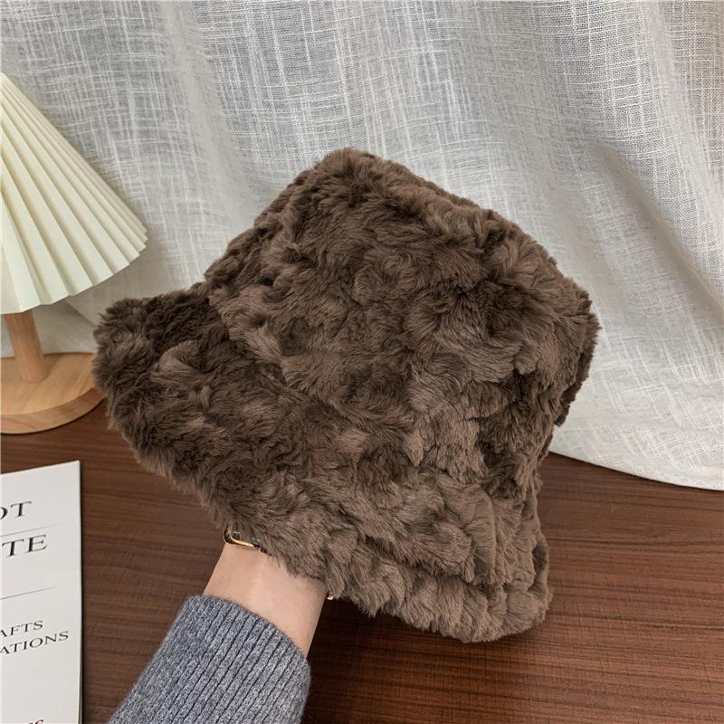 Japanese Plush Fisherman Hat for Women In Autumn and Winter Warm Large Brim Versatile Sweet Temperament Lady Color Fashionable Washbasin Hat