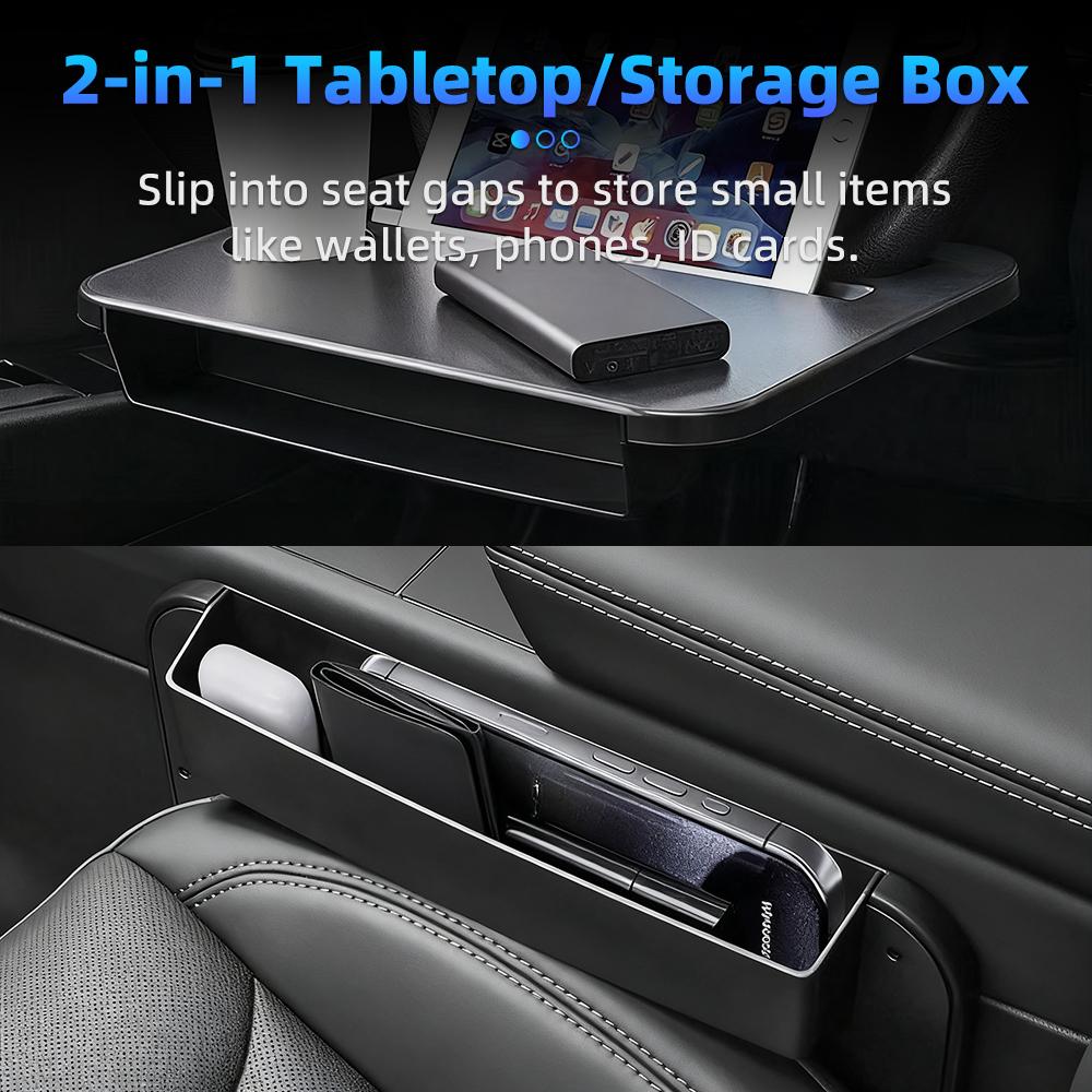 2-in-1 Car Steering Wheel Desk With Seat Gap Filler Storage Box, Portable Laptop Tray And Organizer For Vehicle Interior