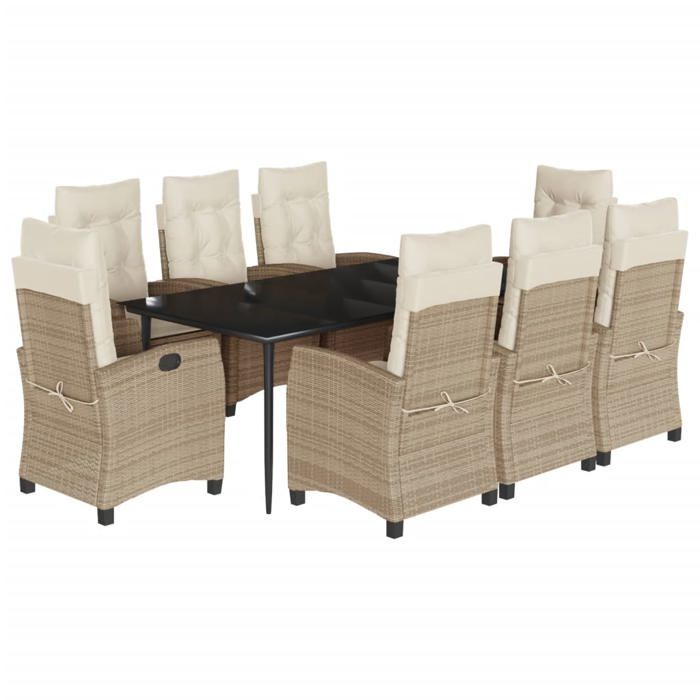 VidaXL Ensemble à Manger de Jardin avec Coussins 9 pcs, Table et Chaises avec Dossier Réglable, Meubles d'Extérieur, 3212811