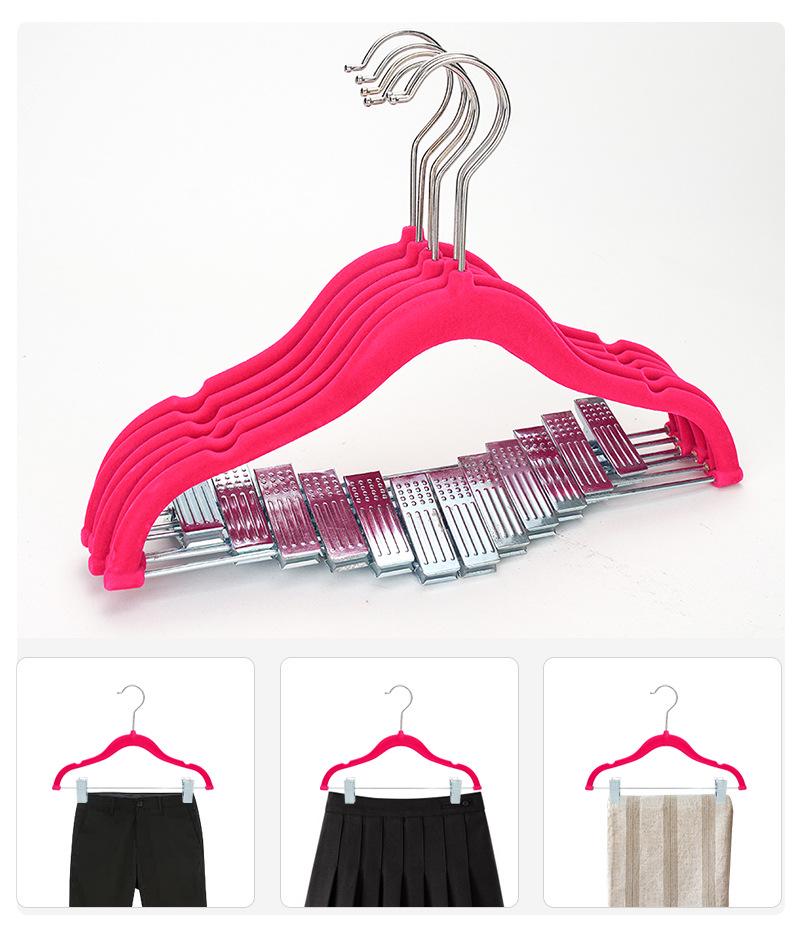 Children's Non-slip Flocked Hangers with Metal Clips for Clothing Displays