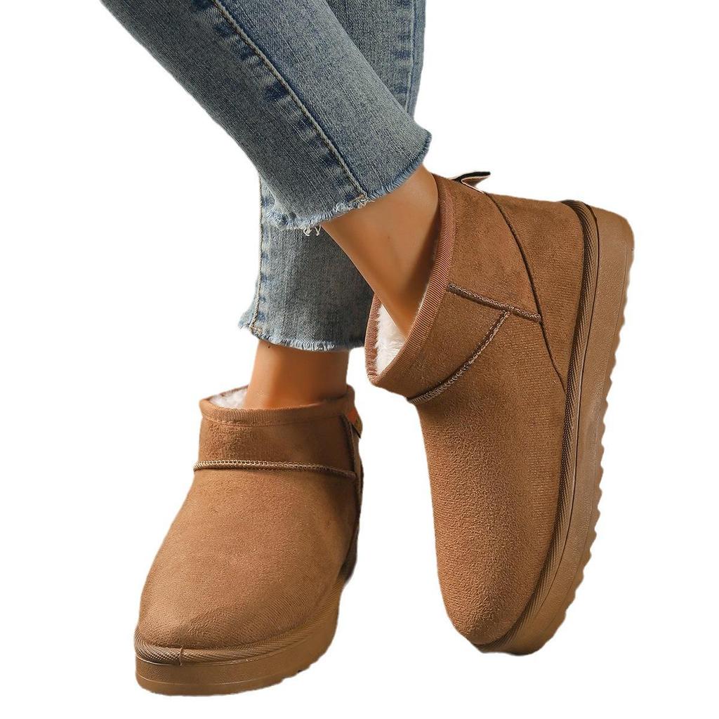 Large Women's Winter Snow Boots: Flat Bottom, Short, Plus Velvet, Thickened, Warm Cotton Shoes.