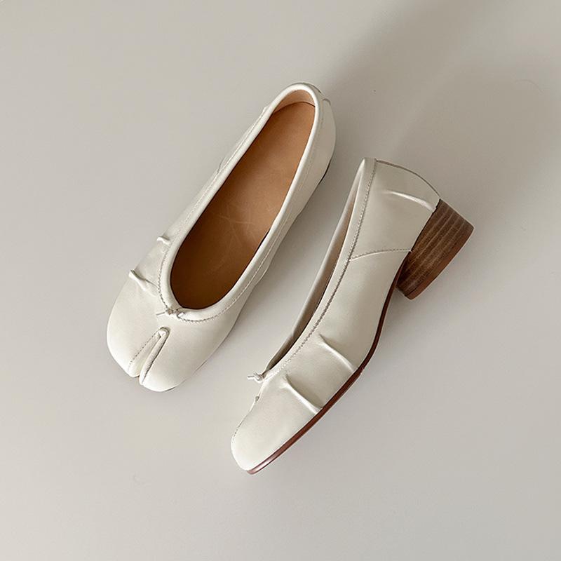 Verze ovčí kůže~ niche plisované baletky prasečí kopýtka jemný vítr kůže boty s rozdělenou špičkou mělký výstřih pohodlné ploché jednoboty