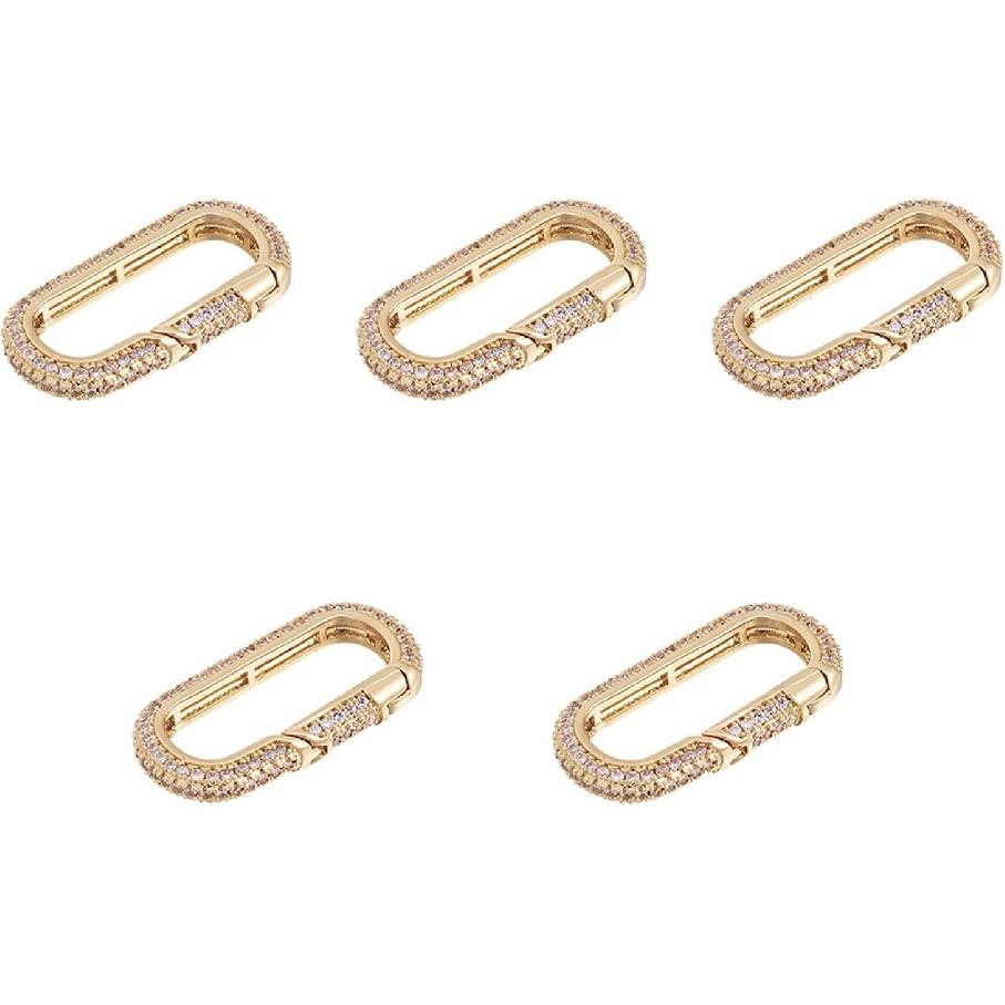 Craftdady 5ps Micro Pave Cubic Zirconia Spring Gate Ring Clasp CZ Rhinestone Golden Brass Oval Trigger Spring Snap Clip Hook Buckle for Keychain