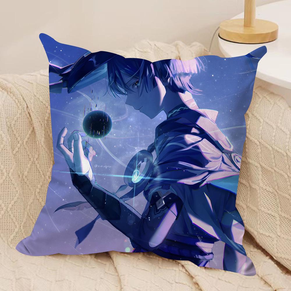 Scaramouche Genshin Impact Cushion Cover Silky Short Plush Invisible Zipper Dustproof Sofa Pillow Case For Home Decor