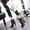 Rivet Black High-heeled Short Boots Women's 2025 New Autumn and Winter Lace-up Pointed Boots Side Zipper Thick Heel Martin Boots