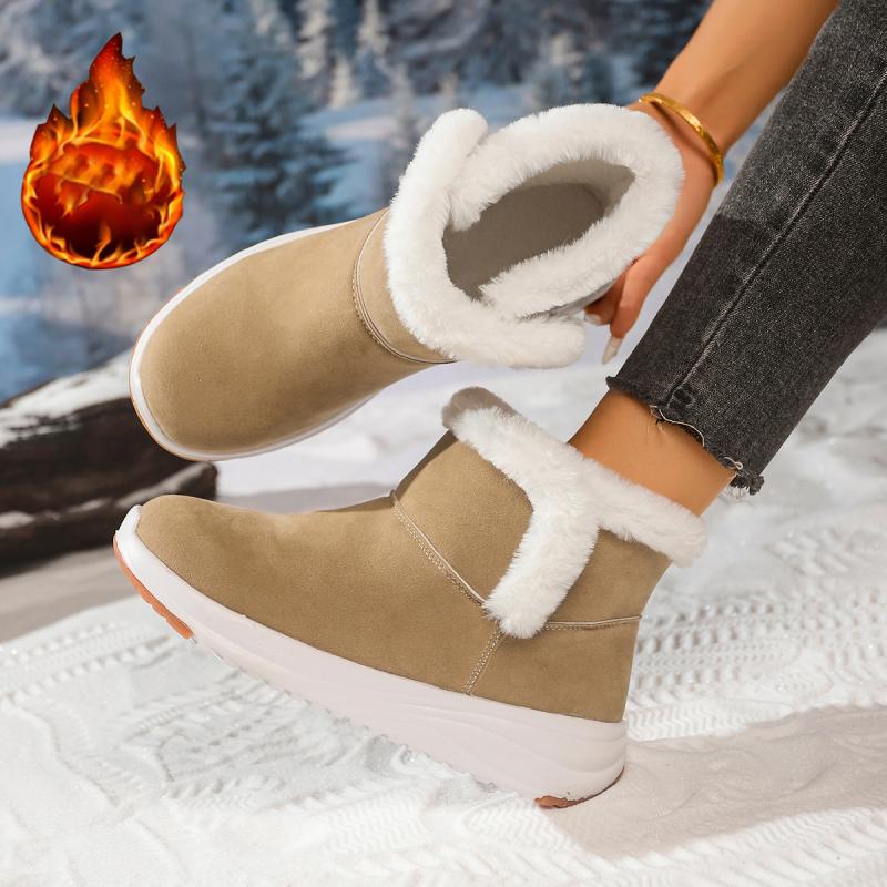 Winter Womens Snow Boots Non Slip Fluffy Fur Platform Suede Ankle Boots Comfort Warm Slip On Sneakers for Women Zapatillas Mujer