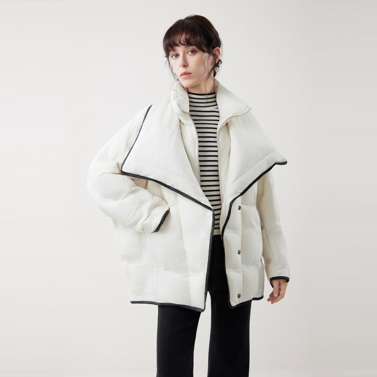 ELLE Basic Large Lapel Duck Down Color Block Oversized Fashion Design Casual Loose Versatile Puffer Long Sleeve Down Jacket Women outerwear EY53307
