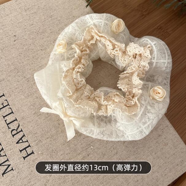 

Sweet lace large intestine hair band cream white lace fairy head flower Internet celebrity new hair rope tie hair