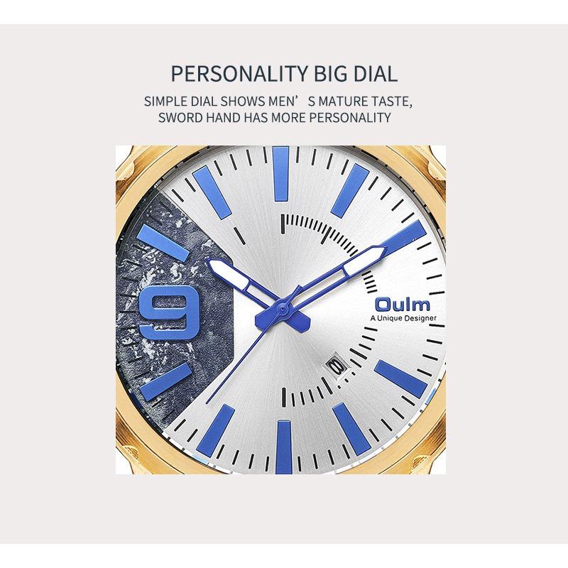 Oulm Men's Watch Quartz Watch Genuine Leather Watch Personalized Calendar Men's Watch