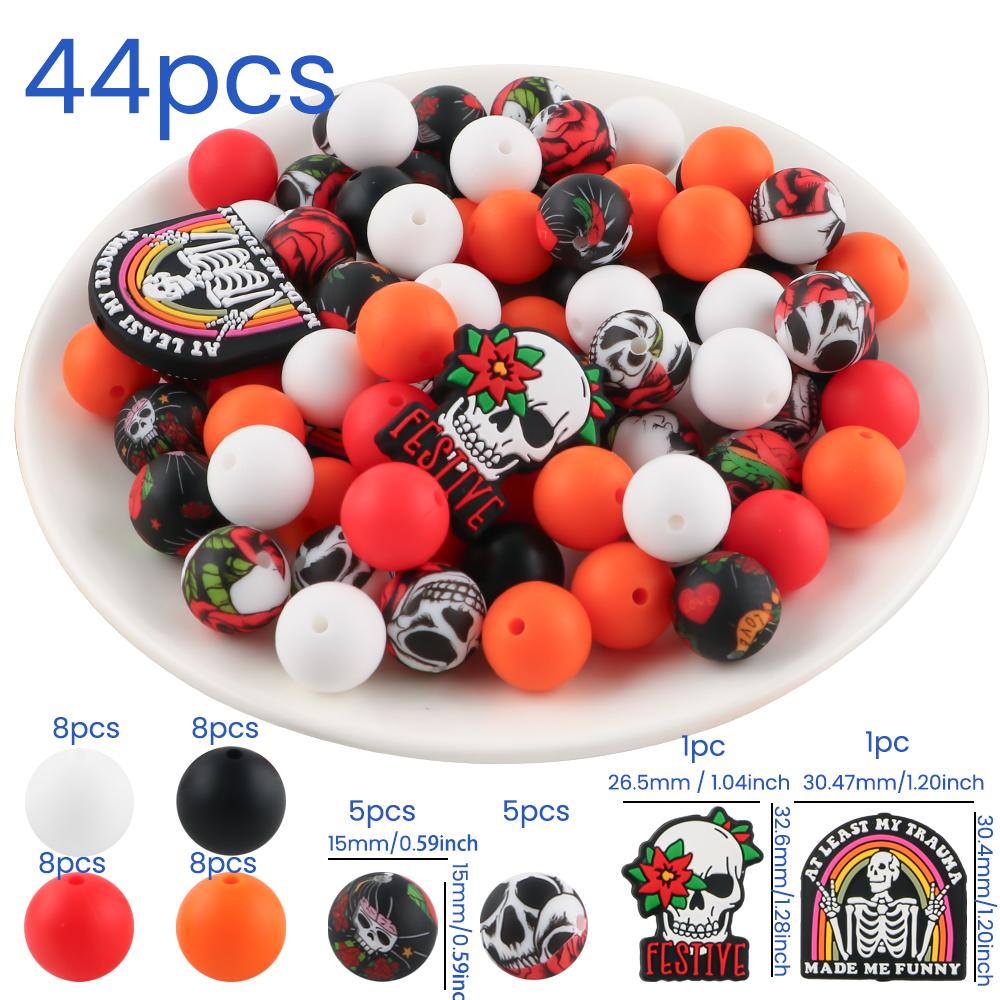 44 Pcs/Lot Mixed Style Silicone Beads Halloween Series Silicone Focal Bead Flower DIY Jewelry Handmade Accessories