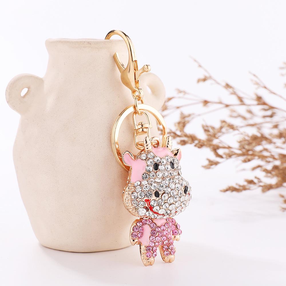 Metal Ox Zodiac Keychain: Cute Rhinestone Bull Bag Charm Pendant