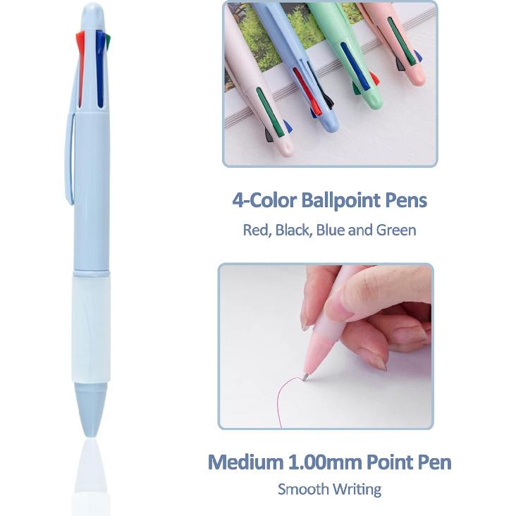 Multicolor Ball Point Pens 4-in-1 Colored Pens (1.0mm) Assorted Inks 4-Color Ballpoint Pen (8 Pack)