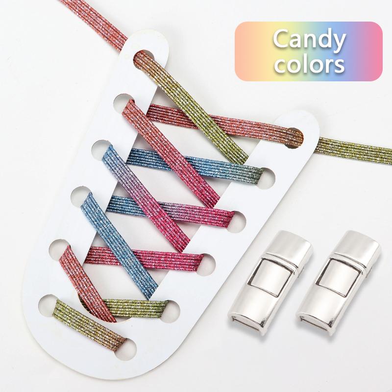 Rainbow Elastic Shoelaces Sneakers Press Lock Shoe Laces Without Ties Kids Adult Flats No Tie Laces Glitter Shoes Accessories
