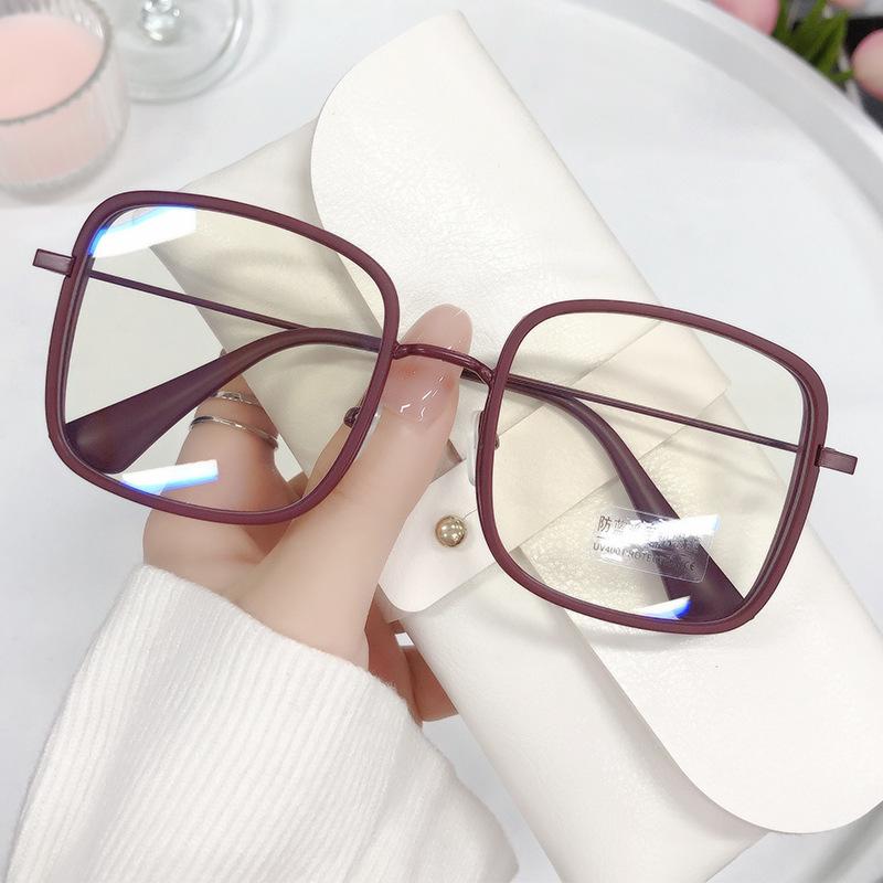 

Fashion Trend Anti-Blue Flat Mirror Xiaohongshu Same Square Frame Glasses Frame Plain Street Glasses white flat anti-blue lens