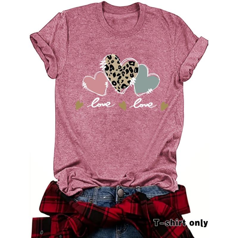 Sommar Ny Kortärmad T-shirt med Leopardmönstrat Hjärta