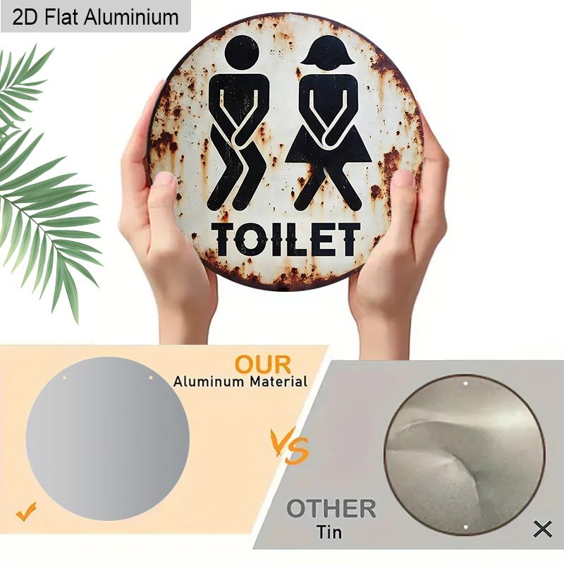 2D Flat Round Vintage Toilet Aluminum Sign, Male & Female Icons Bathroom Wall Decor for Home Office Public Restrooms