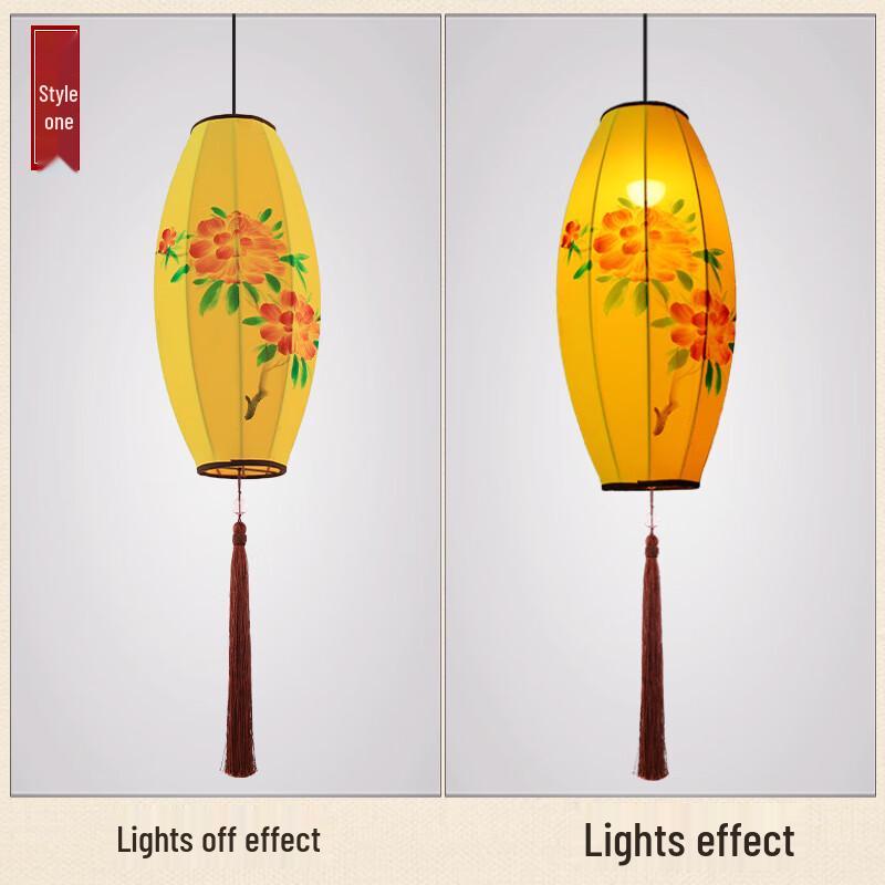 Classical Chinese Hand-Painted Fabric Olive Lantern