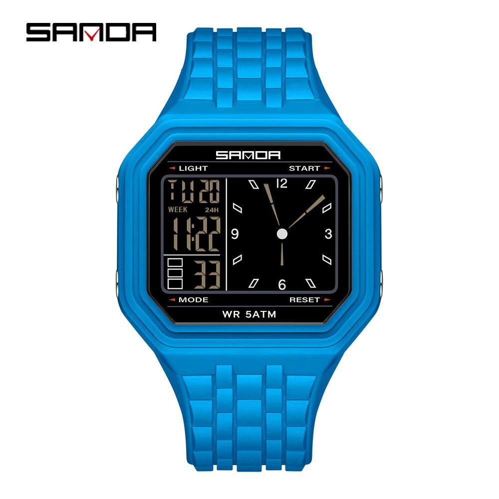 SANDA Fashion Electronic Watch Men's 50m Waterproof Night Light Multi Functional Student Trend Dual Screen Sports Watch