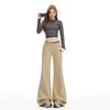 Women's Khaki Micro-Flared Casual Pants - Loose Fit, Autumn Retro Slimming Jeans