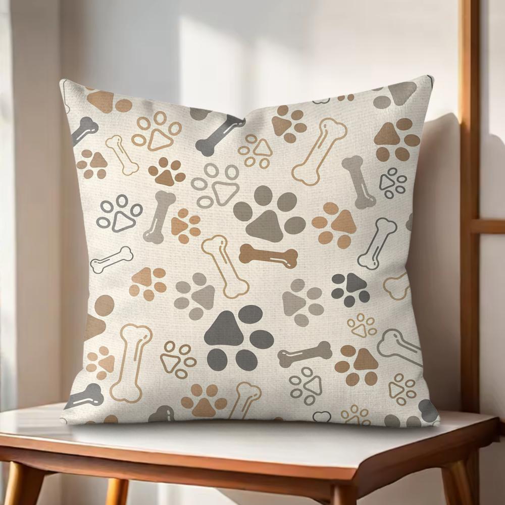 Paw Pattren Cushion Cover Natural Linen Organic Fabric DoubleSided Printing Couch Pillow Covers Home Decor