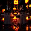 Ghost Statue Solar/Battery-Powered Weather Resistant Resin Whimsical Ghost Pumpkin Design Ornament Halloween Decor