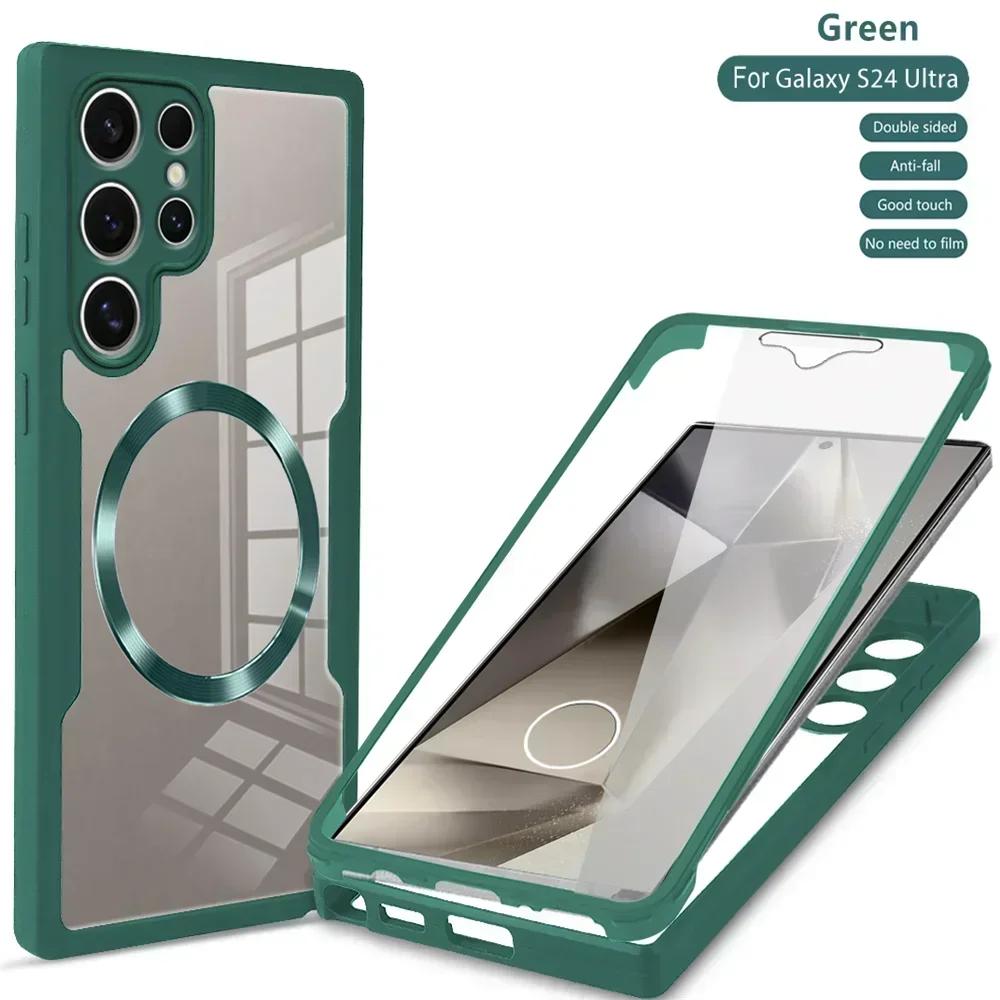 360° Full Shockproof Magsafe Case for Samsung Galaxy S25 S23 S22 S24 Ultra Plus FE Magnetic Wireless Charging Transparent Cover