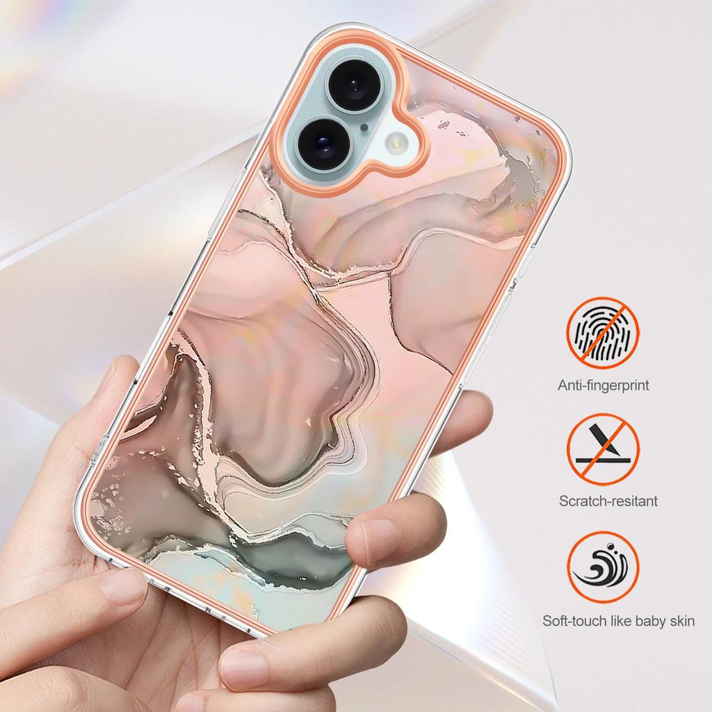 YB IMD Series-16 Style-E For iPhone 16 TPU Case Marble Pattern Electroplating Phone Cover