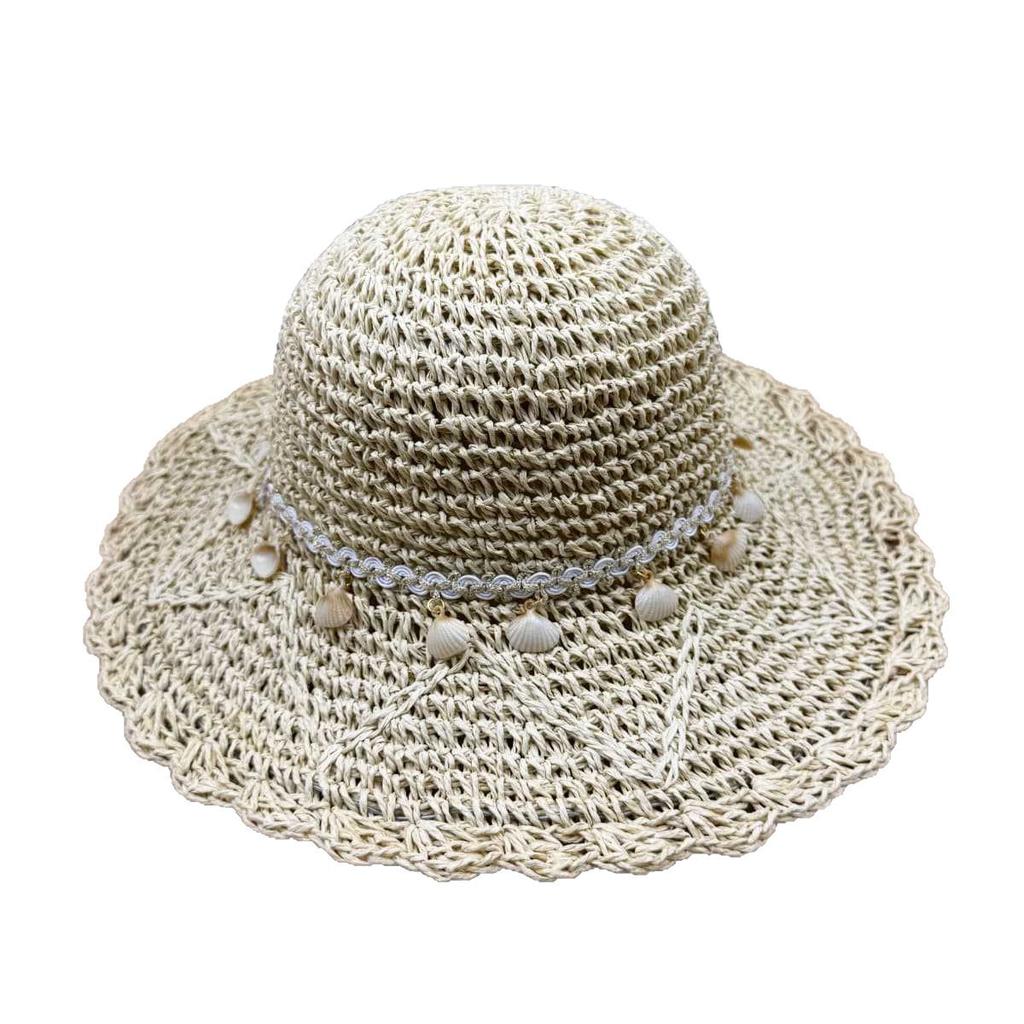 ins shell straw hat women's summer foldable big brim sun hat seaside photo atmosphere artifact bucket hat