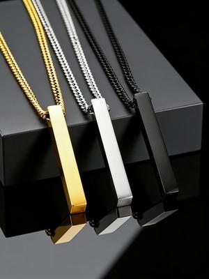 Fashion Stainless Steel Rectangle Pillar Necklace for Men, Simple Vertical Bar Pendant Necklace, Waterproof Casual Jewelry