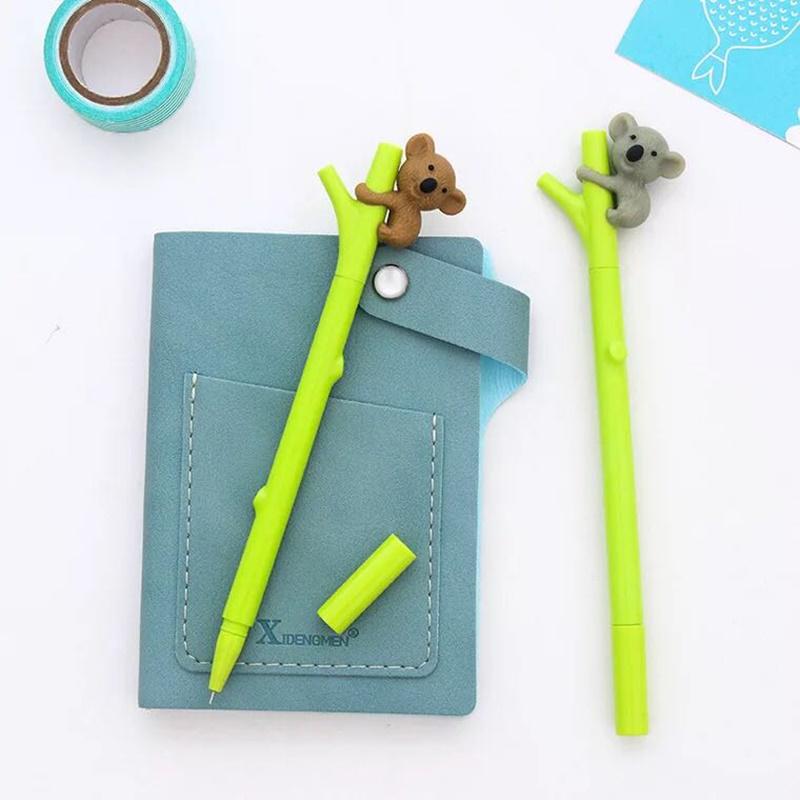 3pcs Cartoon Koala Gel Pen Green Branch Black Color 0.5mm Ballpoint Cute School Supplies A6719