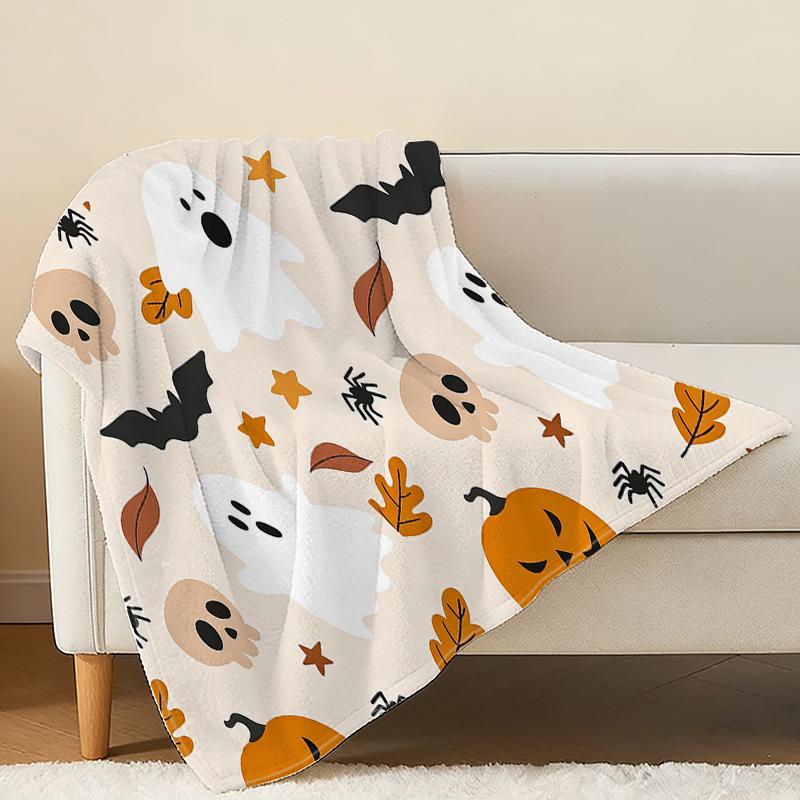 Plush Flannel Throw Blanket, Machine Washable Soft Warm Cozy Blanket for Home, Office Napping, Christmas & Halloween Decoration