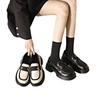 Qi Le 2024 Women's Spring/Summer Round Toe Chunky Heel Leather Loafers