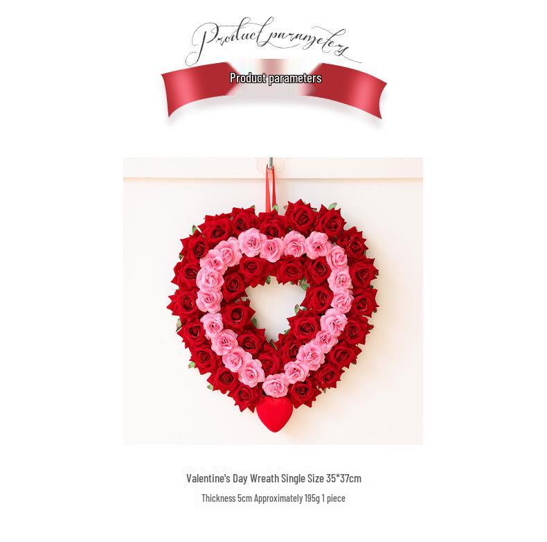 Valentine's Day Red & Pink Floral Double-Layer Heart Garland - Window & Door Decoration