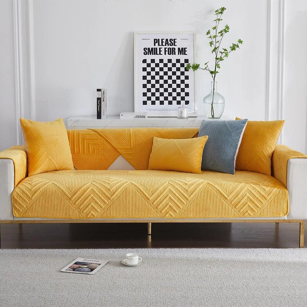 Nordic Universal Sofa Towel Thick Velvet Quilted Sofa Cover Soft Plush Anti-slip Sectional Couch Cover Slipcover for Living Room