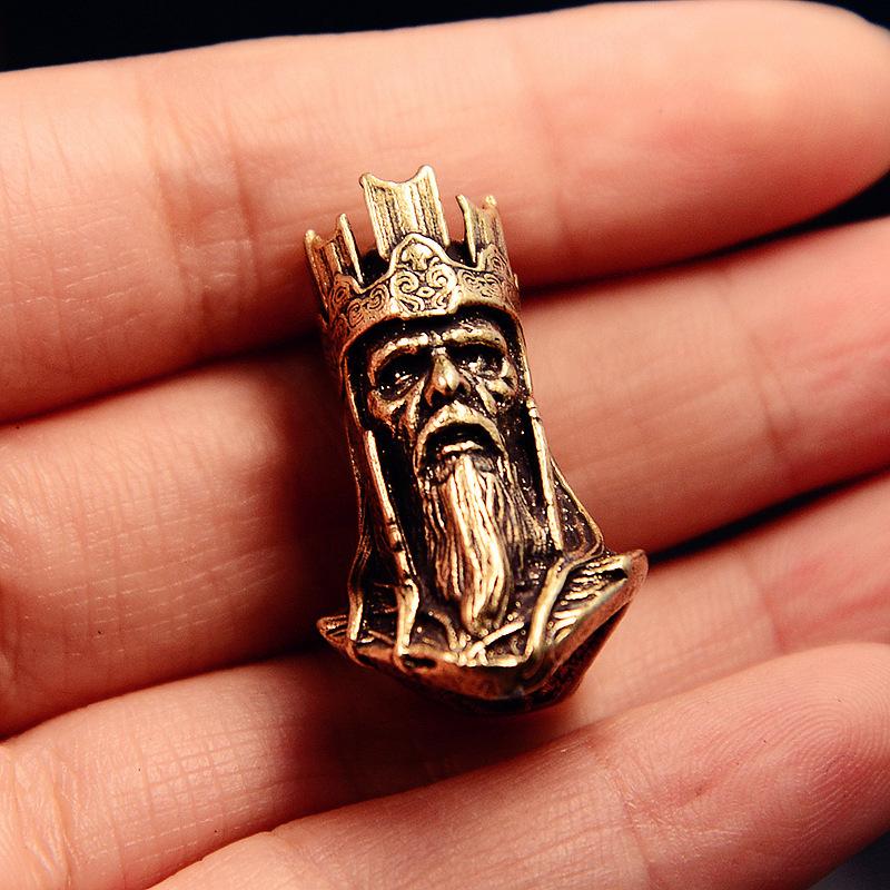 Crown Skull King Skeleton Man Head Sculpture Brass Knife Beads EDC Outdoor DIY Paracord Woven Lanyard Keychain Pendant Accessory