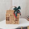 Valigia Scatola Decorativa in Rattan Cesto Intrecciato a Mano in Plastica a Forma di Casa con Manico Sacchetto per Confezionare Regali per Festival