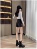 High-Waisted Leather Shorts for Women - 2026 New Style A-Line Slim Fit PU Wide-Leg Bootcut (Autumn/Winter) In Black
