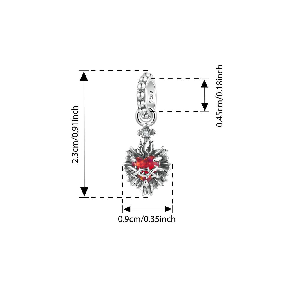 Bamoer 925 Silver Red Heart Skull Pendant Jesus Cross Beads for Women Bracelet Accessories DIY Religious Beliefs Gift