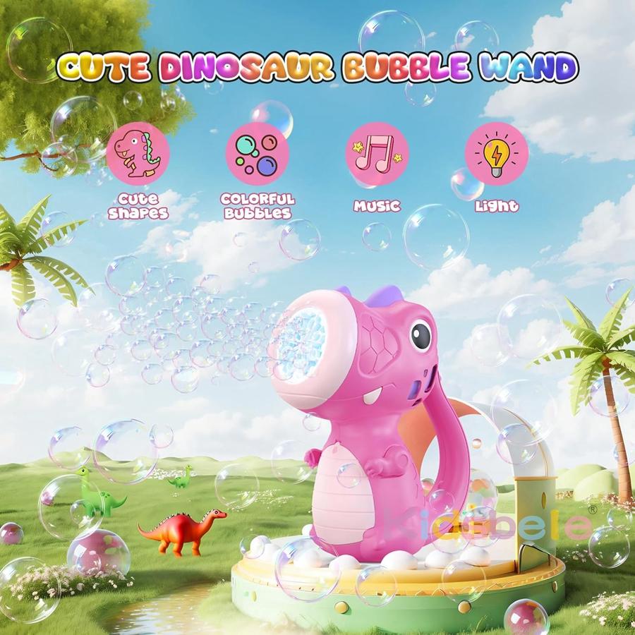 Dino Bubble Wand for Kids Birthday Gifts Musical & Light Up Fun Bubble Gun Blower Outdoor Dinosaur Toys Bubble Machine