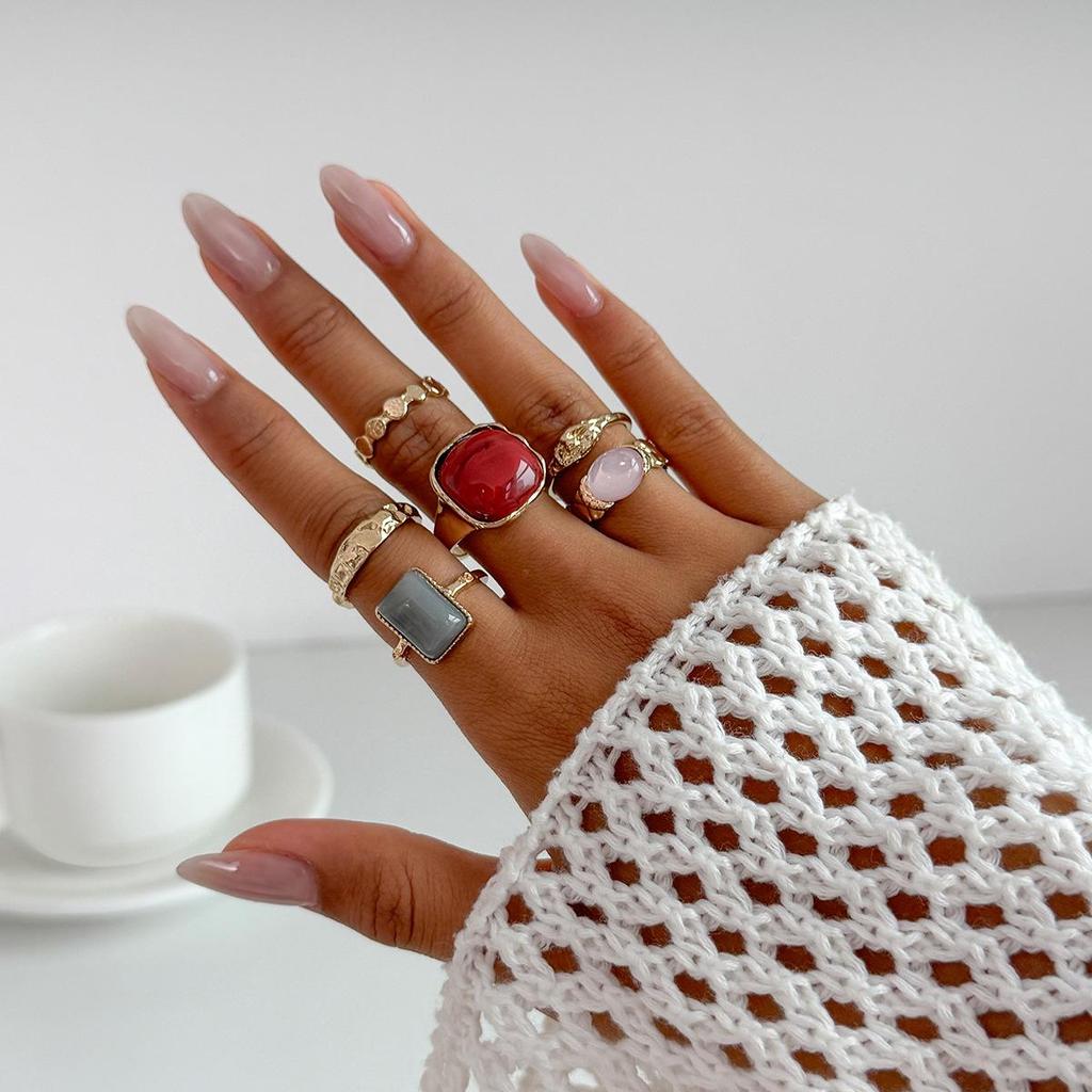 European & American Fashion Inlaid Acrylic Irregular Alloy Ring