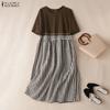 ZANZEA Women Casual Round Neck Short Sleeve Grid Print Patchwork Dress