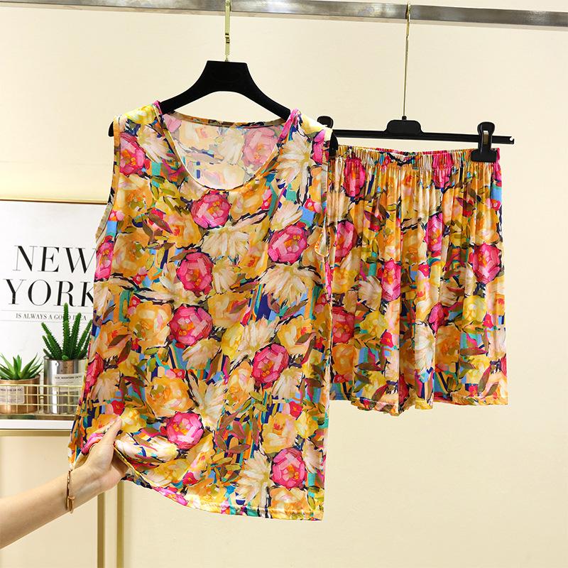 

Женские костюмы для сна Топ без рукавов Короткие шорты Повседневный женский пижамный комплект XXL оранжевый