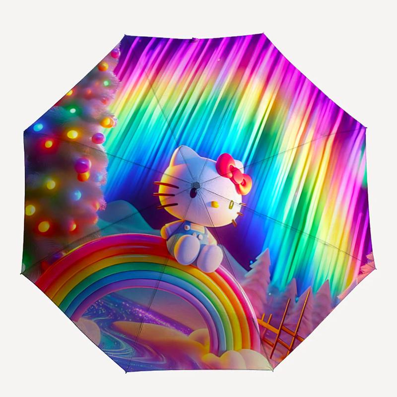 1pc Hello Kitty Bridge Automatic Opening/Closing Umbrella - Portable Folding Design, 8-Rib Iron Frame Outdoor Umbrella, Festive Gift for Fans, Travele