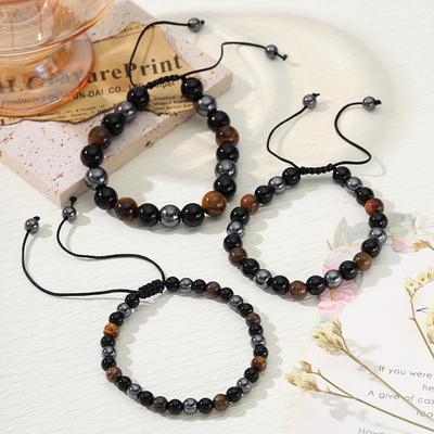 Men's Bracelet, Tiger's Eye Stone, Black Gallstone, Imitation Obsidian Bracelet, Amazon Jewelry.