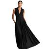 Spring New French Classic Black Temperament Muse Fan Slim and Thin V-neck Long Sleeveless Dress