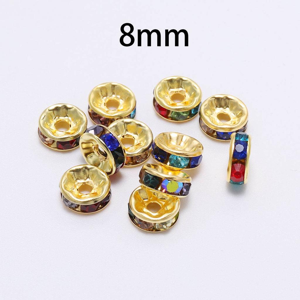 50 stk/parti 8 mm Strass Rondeller Krystallperler Løse Avstandsperler Charms for DIY Håndlaget Smykketilbehør Produksjonsmateriell